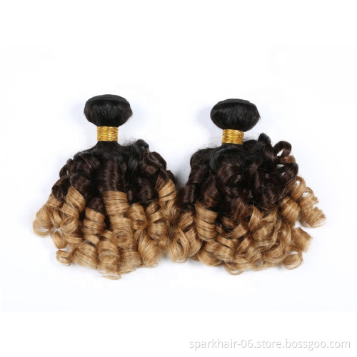 9a 100g SPARK Ombre Brazilian Remy Human Hair Weaving Bundle for Women Weave Hair Extension Black Brown Gold FUMI Bouncy Curl